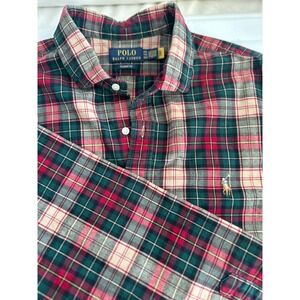Polo Ralph Lauren Men's XXL Plaid Button Up Shirt Flesh Pony Brushed Cotton